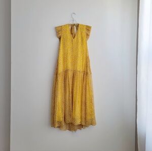 MELLODAY Yellow Floral Print Midi Drop Waist Midi Dress